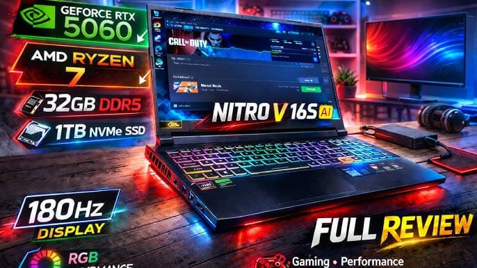 Acer Nitro V 16S AI Gaming Laptop – Ryzen 7 260, RTX 5060, 32GB RAM, 180Hz