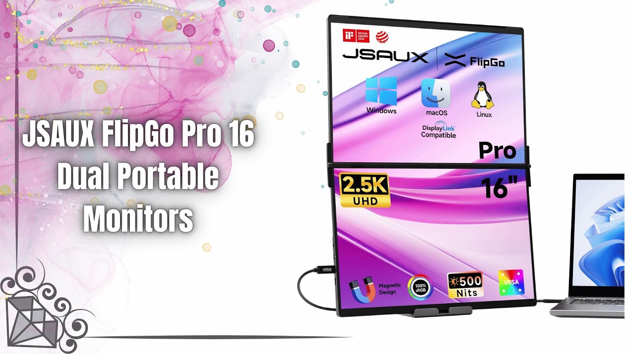 JSAUX FlipGo Pro 16" Dual Portable Monitor – 2.5K IPS Laptop Extender